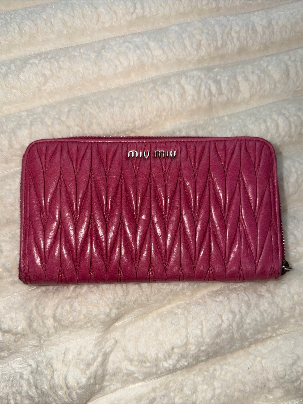 Miu Miu Quilted Leather Zip-Around Wallet — Fushia